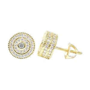 14k Gold Finish Lab Diamonds 3D Round Earrings